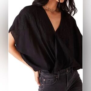 Free People Embroidered Short-sleeve Bodysuit